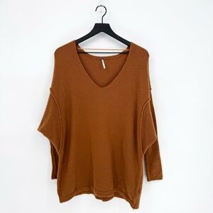 Free People Wool Blend Softly Vee Sweater Brown XS